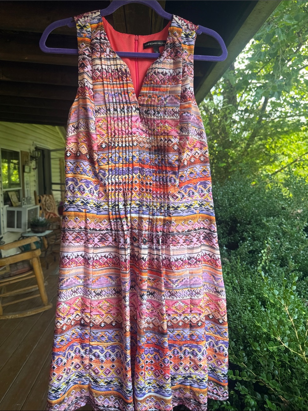 💚Sleeveless Multicolor Printed Midi Dress with Pintuck Front